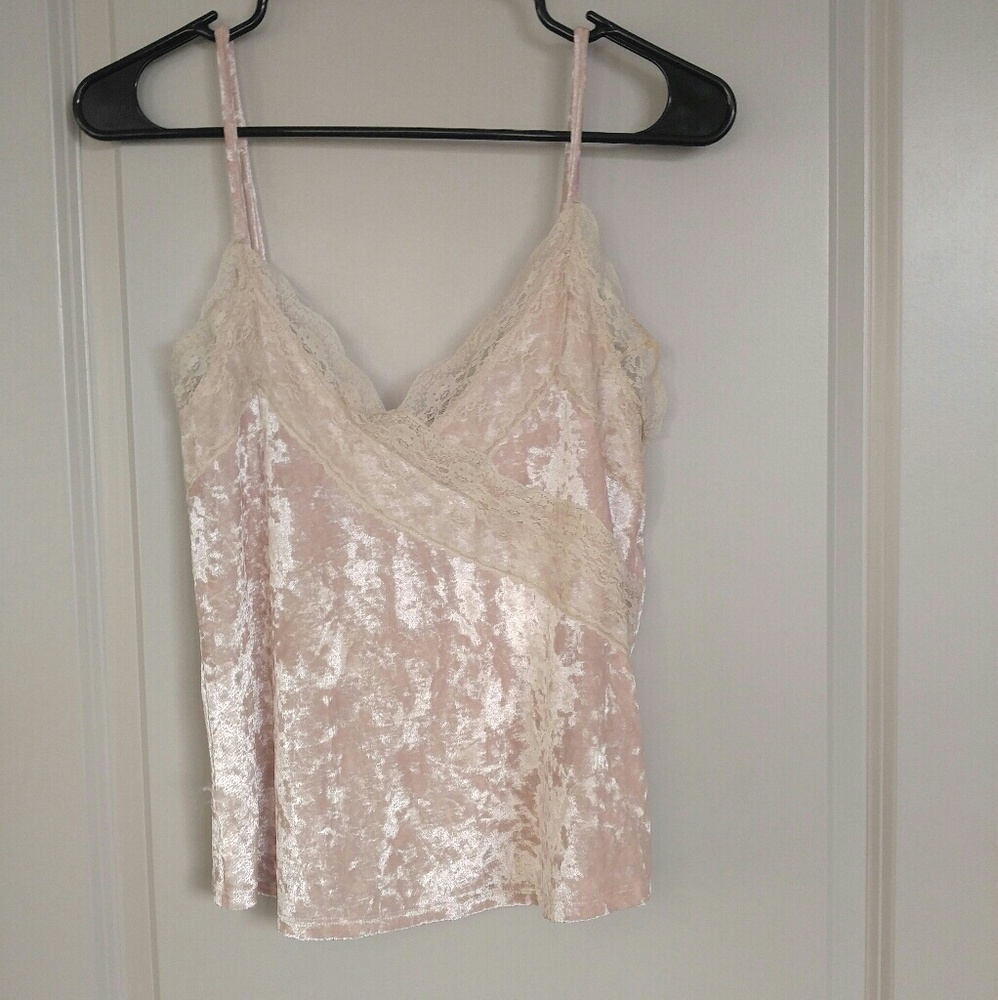 Cream velvet and lace tank top